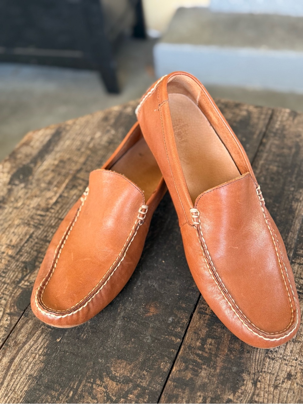 Men's Tan Leather Slip-On Loafers